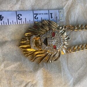 Gold Lion Pendant Necklace with Red Accents